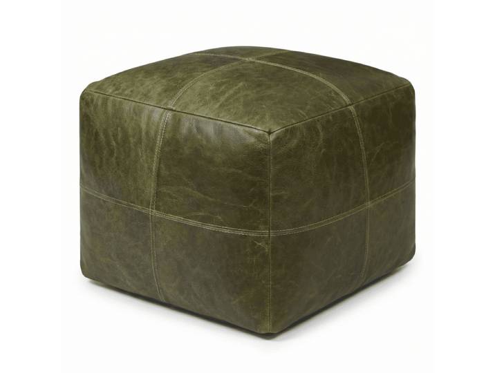 Pouf Tenna 50 × 50 × 45 cm - Echtleder Olivgrün