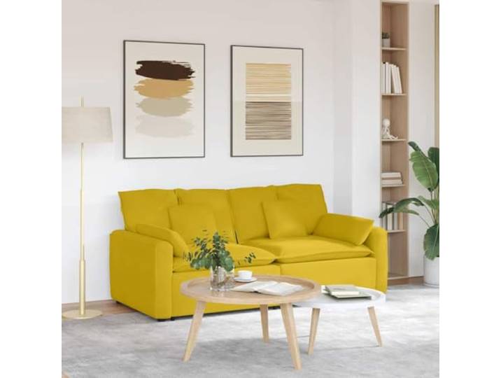 Modulares Sofa Gelb Samt Wohnzimmer Couch 224x105x64 cm mit Kissen für Wohnbereich