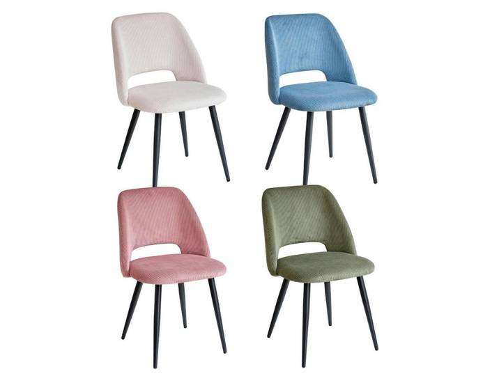 Esszimmerstuhl 4er-Set Cord Hohlrücken Metallbeine Mischfarbe, Mehrfarbig, 43x80x45 cm, Esszimmer, Stühle