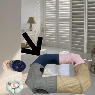 Inspired Finds CozyPlay Collapsible Cat Winter Suede Tunnel Interactive Play & Hideaway For Kittens, Puppies & Rabbits l Tunnel Navy
