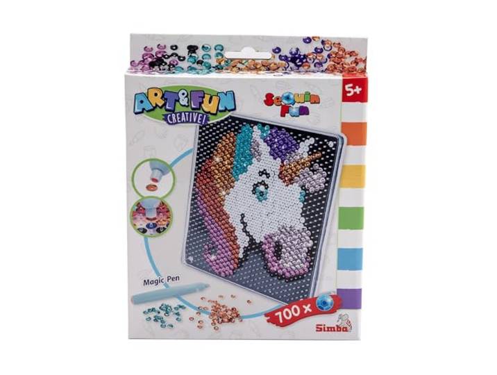 Simba Art und Fun Sequin Einhorn, Platte 18x18cm, 700 Sequins, Stift, ab 5 Jahre