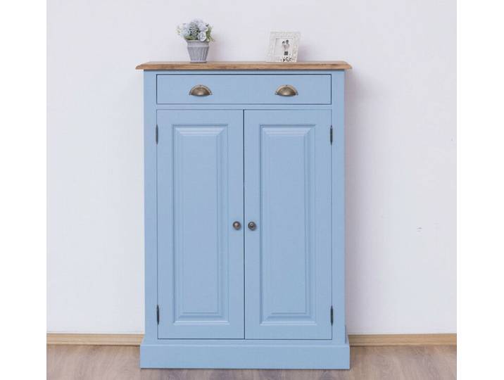 Blaue Kommode im Landhausstil mit Eichenplatte