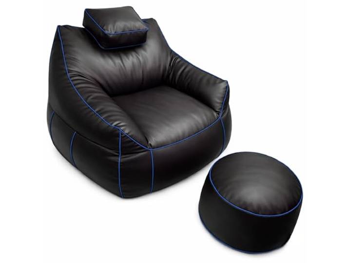 bananair - Gaming Sessel XXL mit Fußhocker aus Schaumstoff - Komfort für Entspannung und Gaming - Verstellbare Kopfstütze, 2 Taschen - Für Sofa, Wohnzimmer & Gaming-Setup (110 × 100 × 90 cm, Blau)