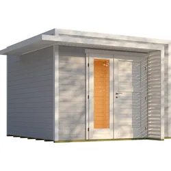 Weka Design Gartenhaus Pure Garden Amberley mit Design-Doppeltür - 28 mm grau/weiß B 300 x T 300 cm (Gr. 2)