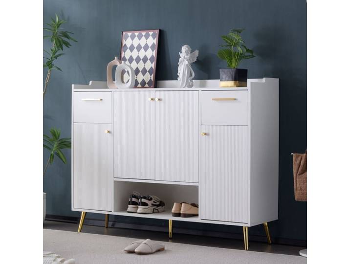Armoire à chaussures - TRUXEN8 - 2 tiroirs - 4 portes - Blanc - Design contemporain