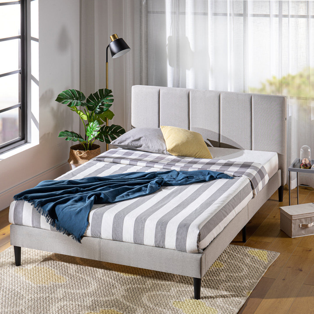 Wade Logan Arley Upholstered Bed frame with Headboard and Smart USB Port Beige Double (4'6)