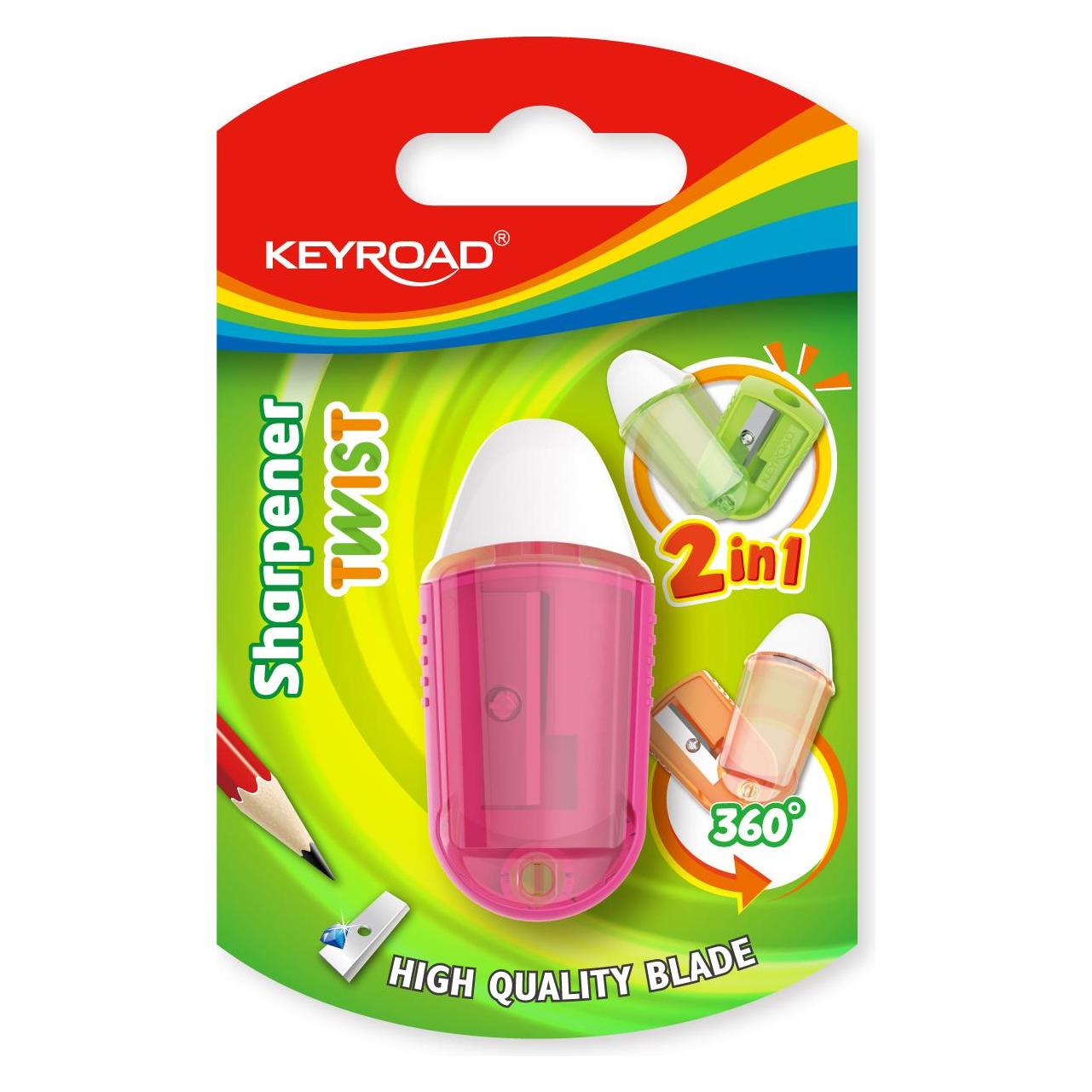 Keyroad Kunststoffspitzer mit Radiergummi, einzeln, Twist, Blister, Farben mischen (47788354)