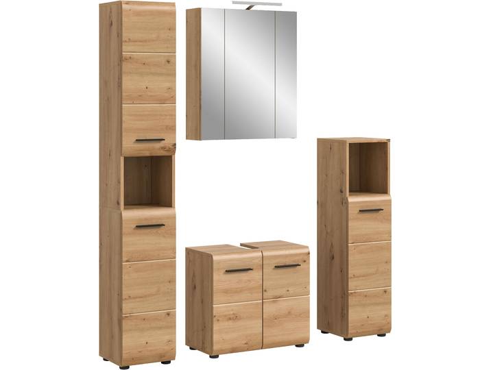 Badezimmer-Set WELLTIME, braun (artisan oak nb), B:150cm H:185cm T:30cm, Holzwerkstoff, MDF, Kastenmöbel-Sets, Badezimmer-Set, Bad-Kombination, Bad-Möbel, Badezimmer, Kombination, Kombi