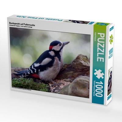 CALVENDO Puzzle Buntspecht auf Futtersuche | 1000 Teile Lege-Größe 64x48cm Foto-Puzzle für glückliche Stunden