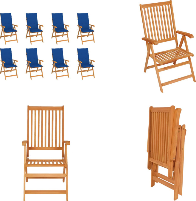 vidaXL Garten Liegestühle mit Kissen 8 Stk. Massivholz Teak - Gartenstuhl - Gartenstühle - Garten-Liegestuhl - Garten-Liegestühle