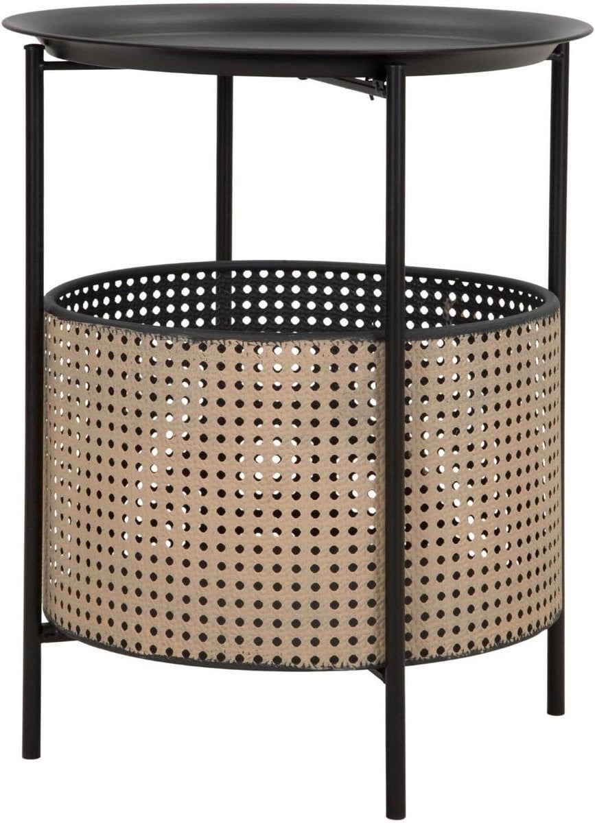 Ronde bijzettafel met mand en Weense vlecht decoratie - Zwart - Ø 40 cm