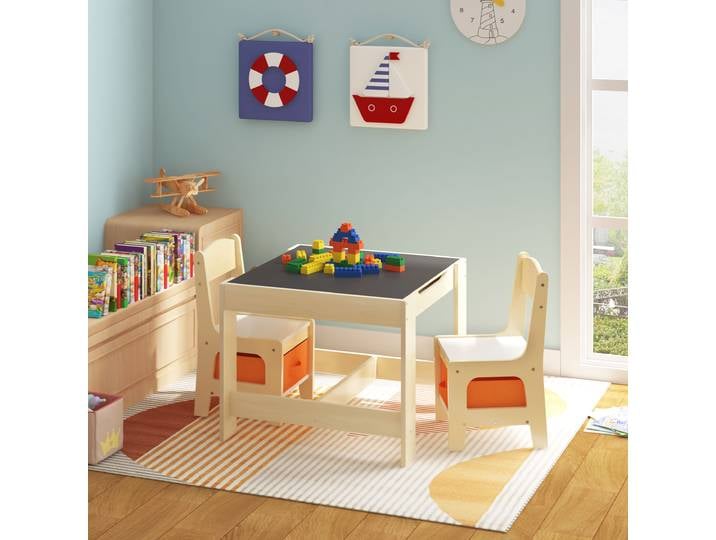 WOLTU Ensemble table en bois et 2 chaises pour enfants, ensemble de tabourets de bureau pour enfants d'âge préscolaire, garçons et filles, table et chaises d'activités