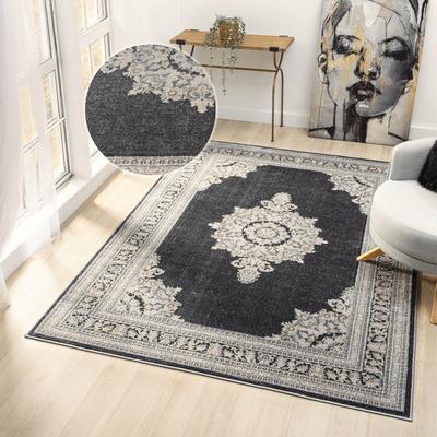 Teppich OTTO HOME "Banli, Vintage-Look, Orient-Optik", grau (dunkelgrau), B:60cm H:9mm L:90cm, Kunstfaser, Teppiche, Teppich, dezenter Glanz, Schrumpf-Garn-Effekt, Wohnzimmer, Schlafzimmer