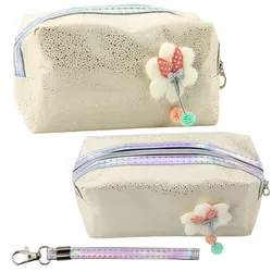 Federmäppchen Kosmetiktasche Schleife Schimmernde Partikel Beige