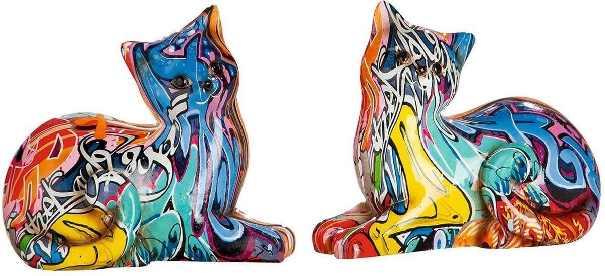 Liggende kat pop art decoratie van polyresin