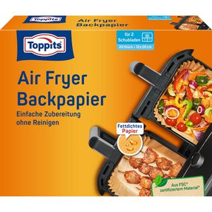 Toppits Backpapier für Heißluftfritteusen, 12 x 20 cm, braun, im Karton, Antihaft-Beschichtung, 20 Stück