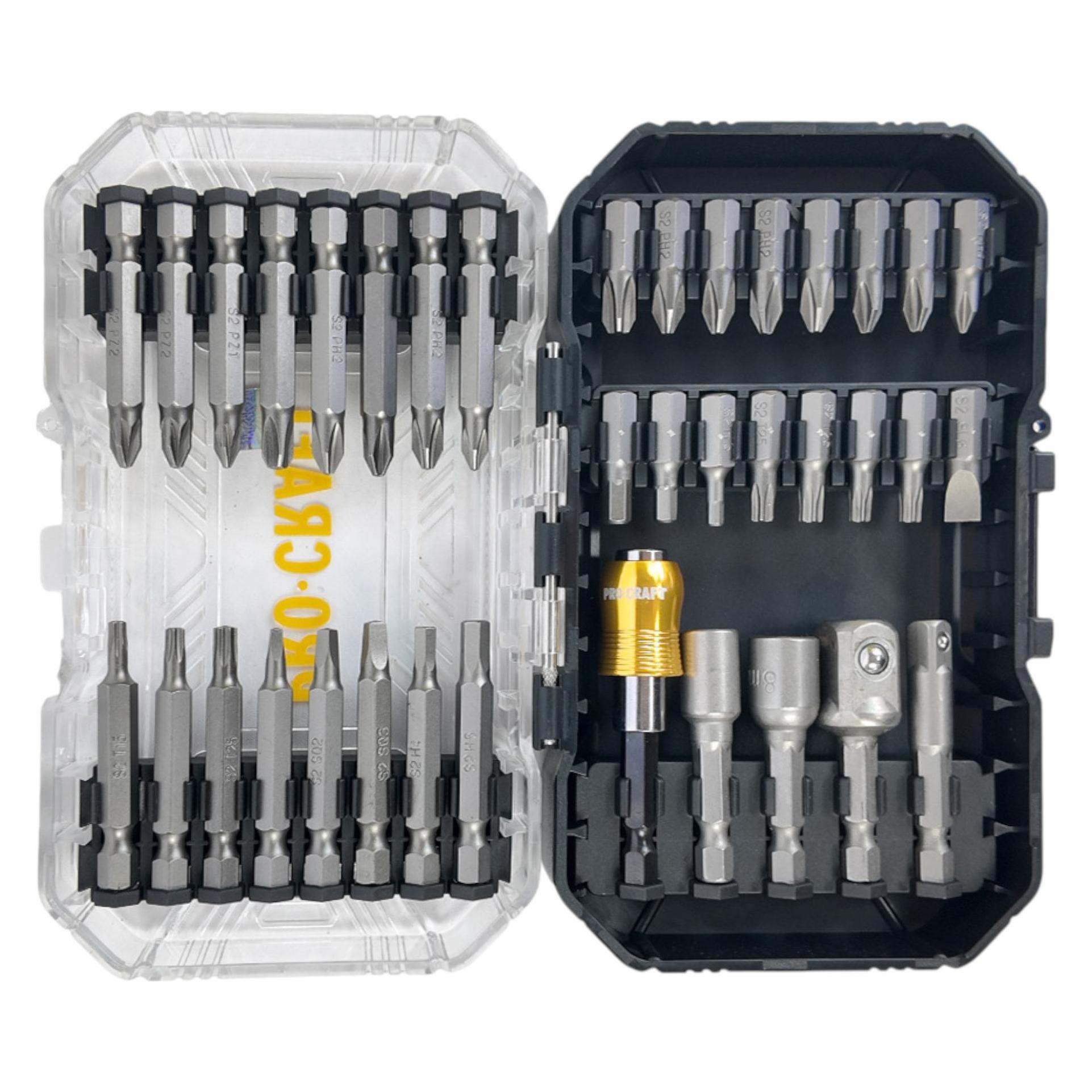 Procraft BS-37 Bit Set 37 teilig S2 Stahl Phillips / Pozidriv / Torx / Hex / Schlitz / Vierkant (NULL)