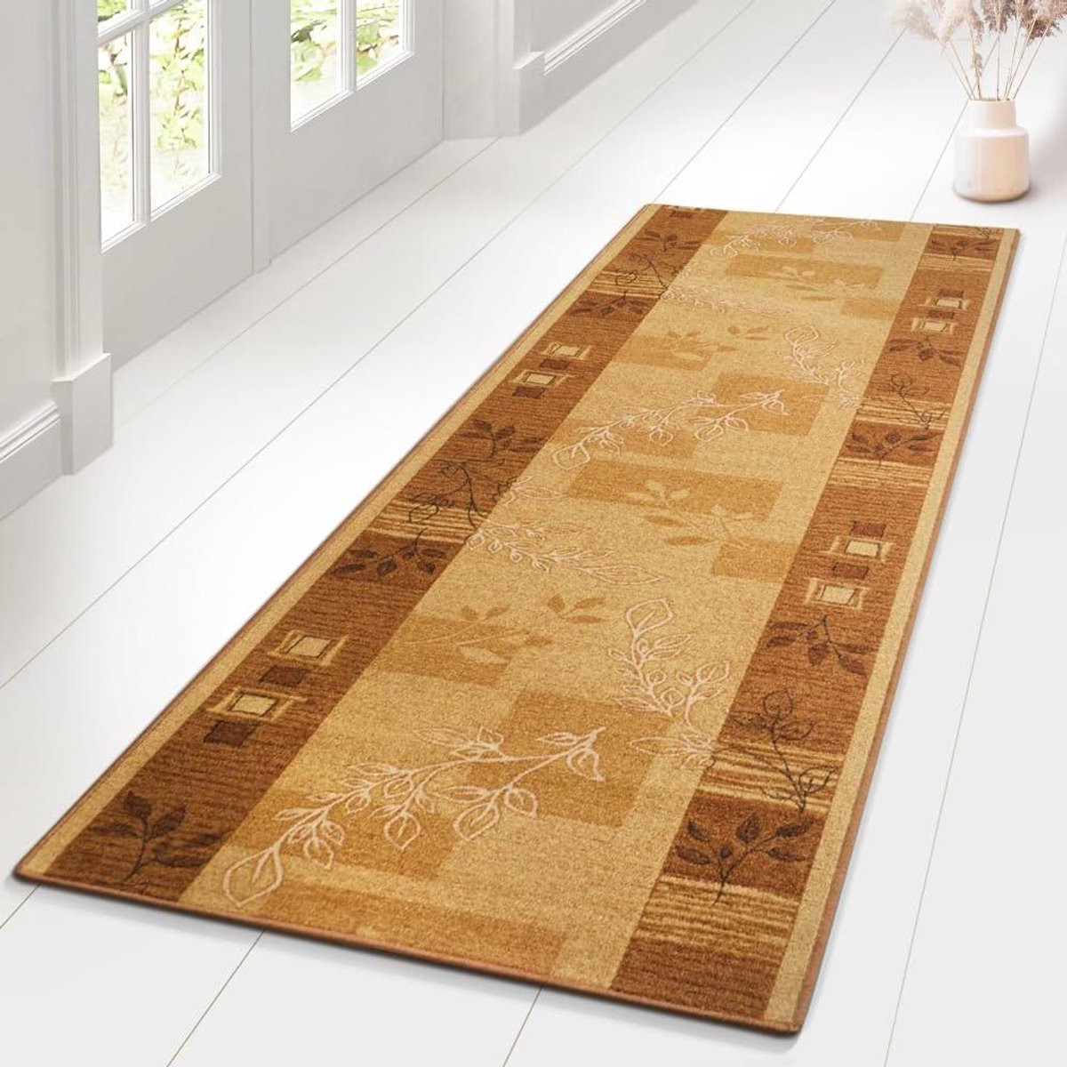 Karpet Runner Beige Polyamide Vloerbedekking voor Woonkamer, Keuken of Hal