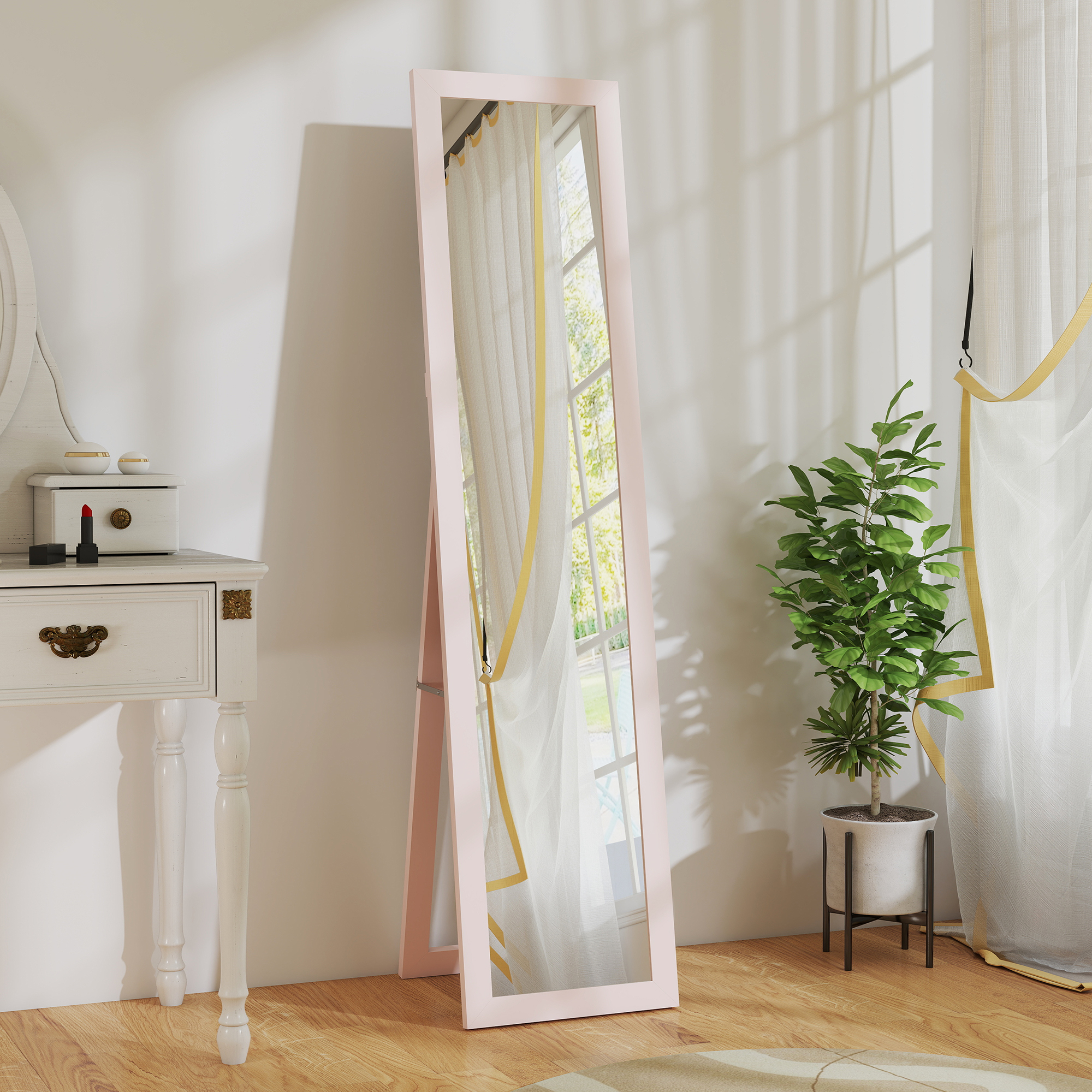 Homcom Specchio a Figura Intera con con Cornice in MDF Inclinato o Appeso Rosa Perla, 37x3.8x157 cm, Rosa   Aosom Italy