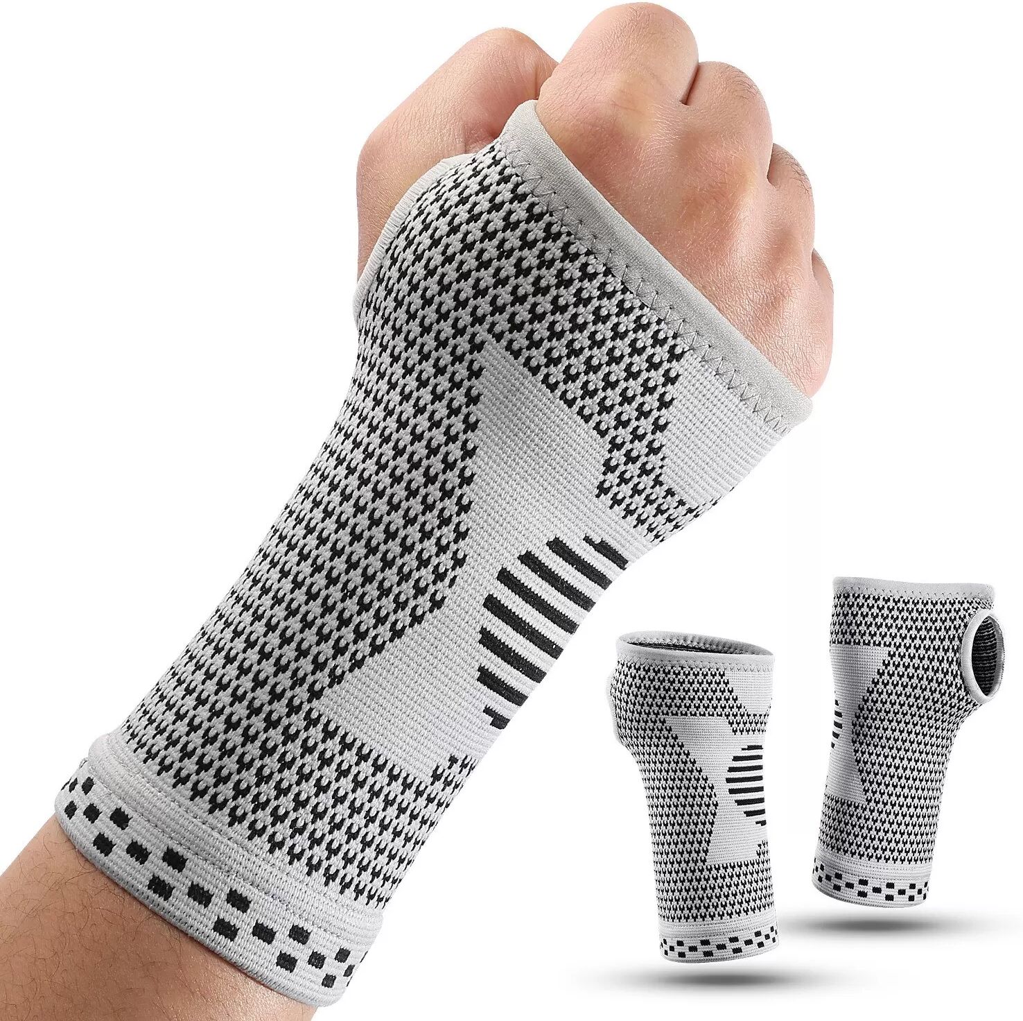 INF Graue Sport-Handgelenkstützhandschuhe (Paar) - Atmungsaktive Kompressions-Handgelenkbandagen M