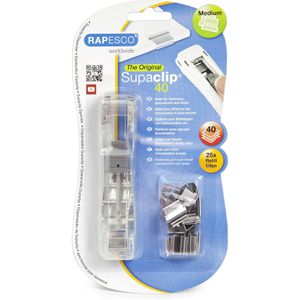 RAPESCO Foldbackklammern RC4025SS Supaclip 40, silber, aus Edelstahl, mit Spender, 25 Stück