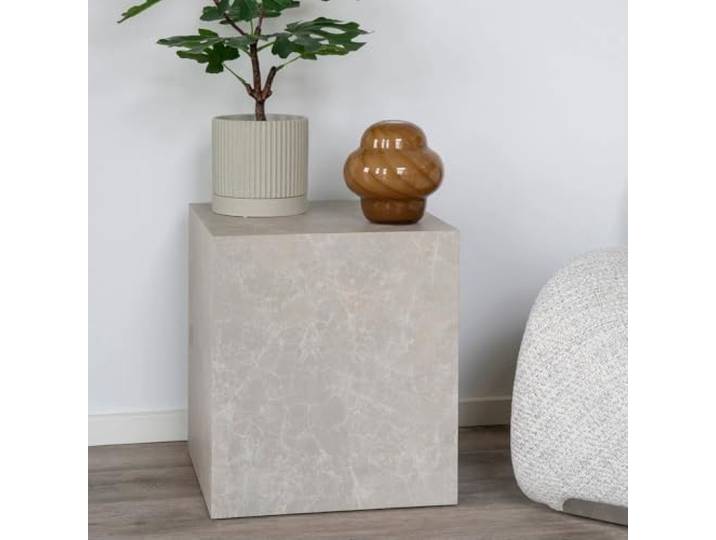 LEBENSwohnART Design Beistelltisch POSTATO 45cm Marmor-Look beige Creme Couchtisch Sofatisch
