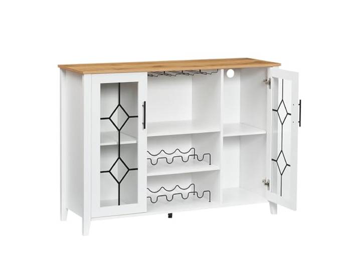 GarveeMore Barschrank 120cm LED Siebdruck-Glastüren PB-Holz Siebdruck-Glastüren mit atmosphärischer LED-Beleuchtung, integriertes Flaschenregal & Glashalter, verstellbare Böden