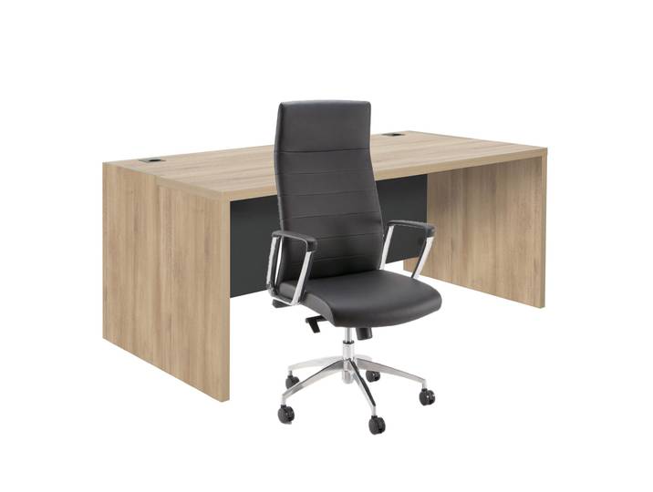 Pack Direction Bureau droit Osiris L.180 x P.90 cm - Chêne Bocage + siège Nell simili cuir Noir