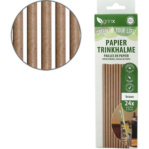 Quickpack Strohhalme 680716, naturbraun aus Papier, Länge 20cm, 24 Stück
