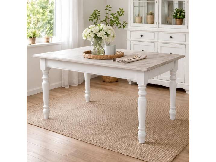 Landhaus Esstisch Shabby Chic weiß-hellgrau, 160 cm