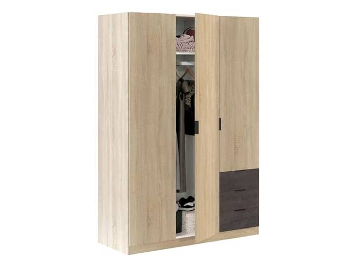 LOUNGITUDE - NINA - Armoire industrielle - 3 portes + 3 tiroirs - Chêne clair - L121 x P52 x H180cm