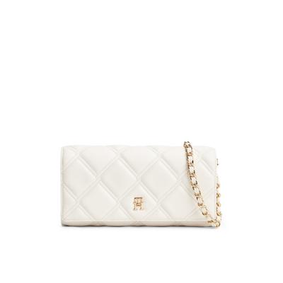 Geldbörse TOMMY HILFIGER "TH FEMININE WALLET ON CHAIN", Damen, weiß (creme), Lederimitat, Kleinlederwaren, Damen Geldbeutel, Minibag mit Zierkette als Umhängeriemen