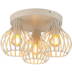 LED Deckenleuchte Deckenlampe Wohnzimmerlampe 3-flammig Beige Metall D 31 cm