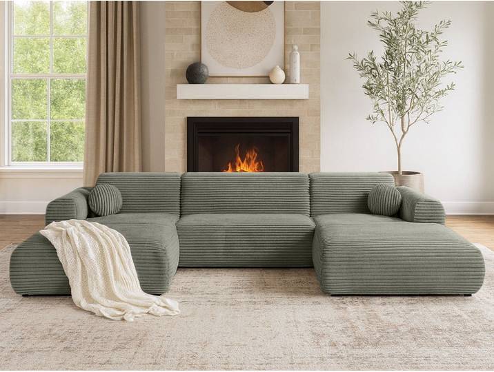 Beautysofa Ecksofa Puerto U-Form im modernen Stil, in 7 trendigen Farben zur Auswahl, Breite: 363 cm