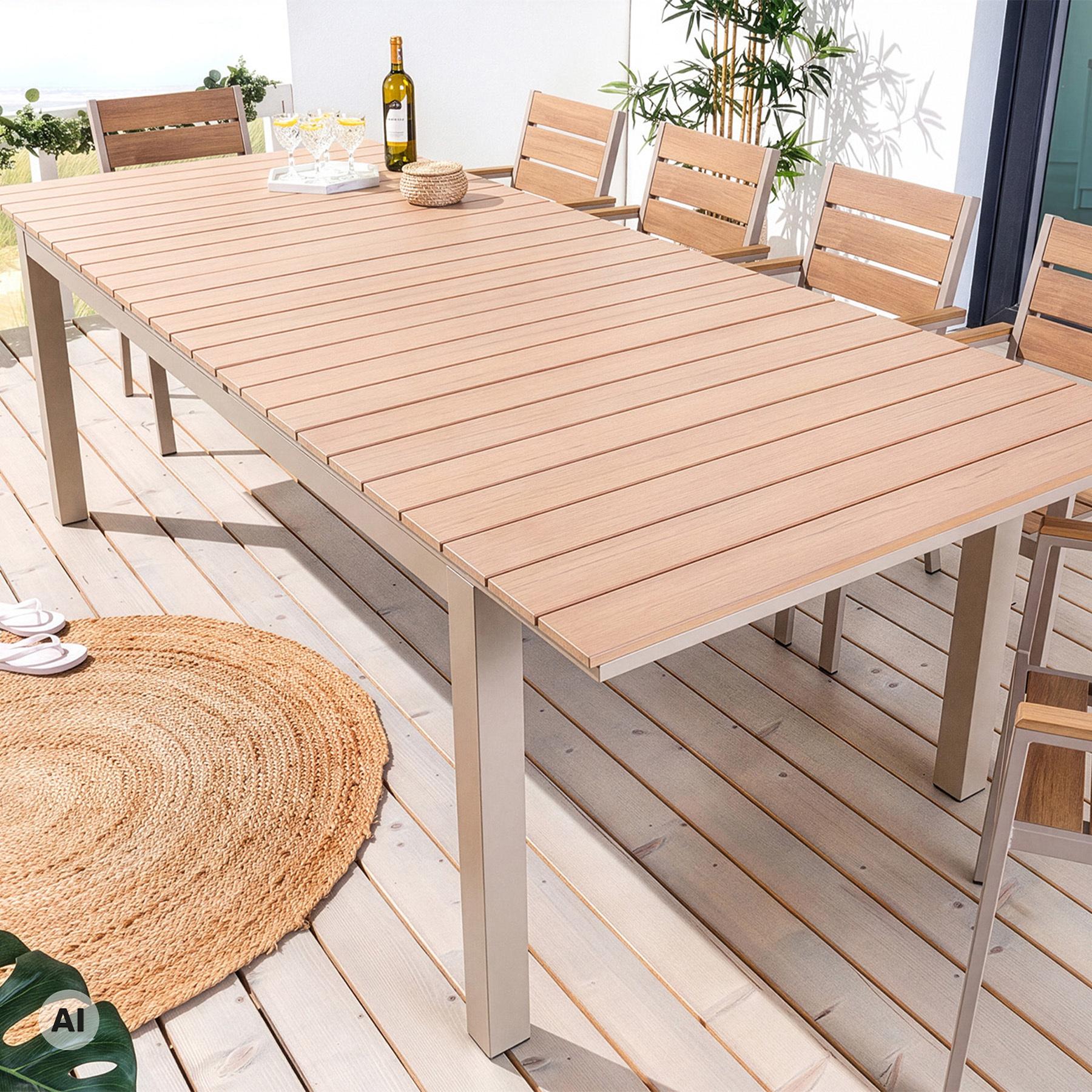 riess-ambiente Gartentisch DESIGNO 200-250-300cm natur greige WPC Aluminium Esstisch ausziehbar outdoor