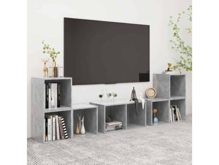 HEFZGDB 6-TLG. TV-Schrank-Set Betongrau Holzwerkstoff mit Stauraum für Multimedia-Geräte, klassisches Design für Wohnzimmer, horizontal oder vertikal aufstellbar, einfach