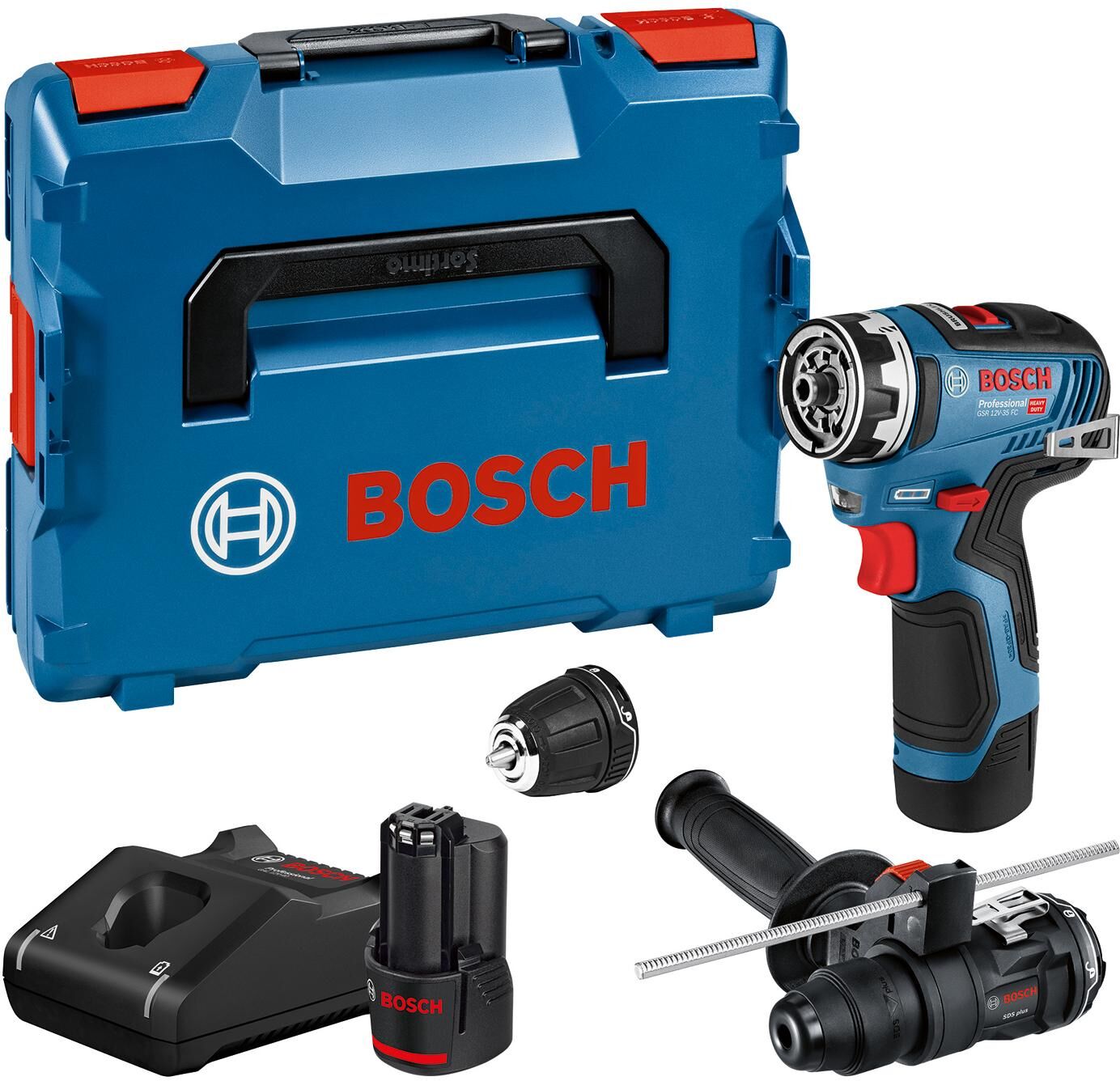 Akku-Bohrschrauber BOSCH PROFESSIONAL "GSR 12 V-35 FC", blau (bunt), Bohrmaschinen, Akku-Bohrschrauber bunt Einheitsgröße