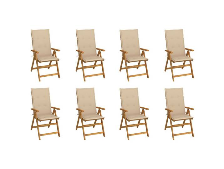 furnicato Gartenstuhl Gartenstuhl-Set Echtholz 57x69x111 cm Beige mit Kissen (8 St), Klappbare Sitzgruppe, 5-fach verstellbar und witterungsbeständig