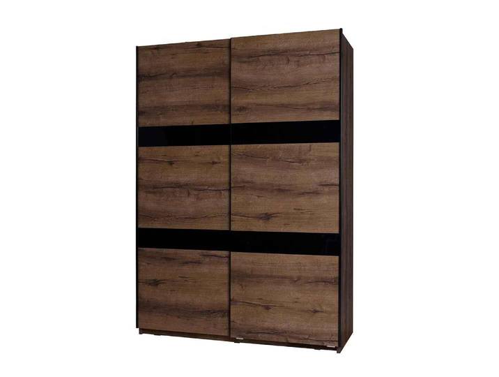BEAUTYSOFA Kleiderschrank DEVON Schrank mit Türen, Schiebentürenschrank ohne Spiegel Eiche Monastery und Schwarz Hochglanz