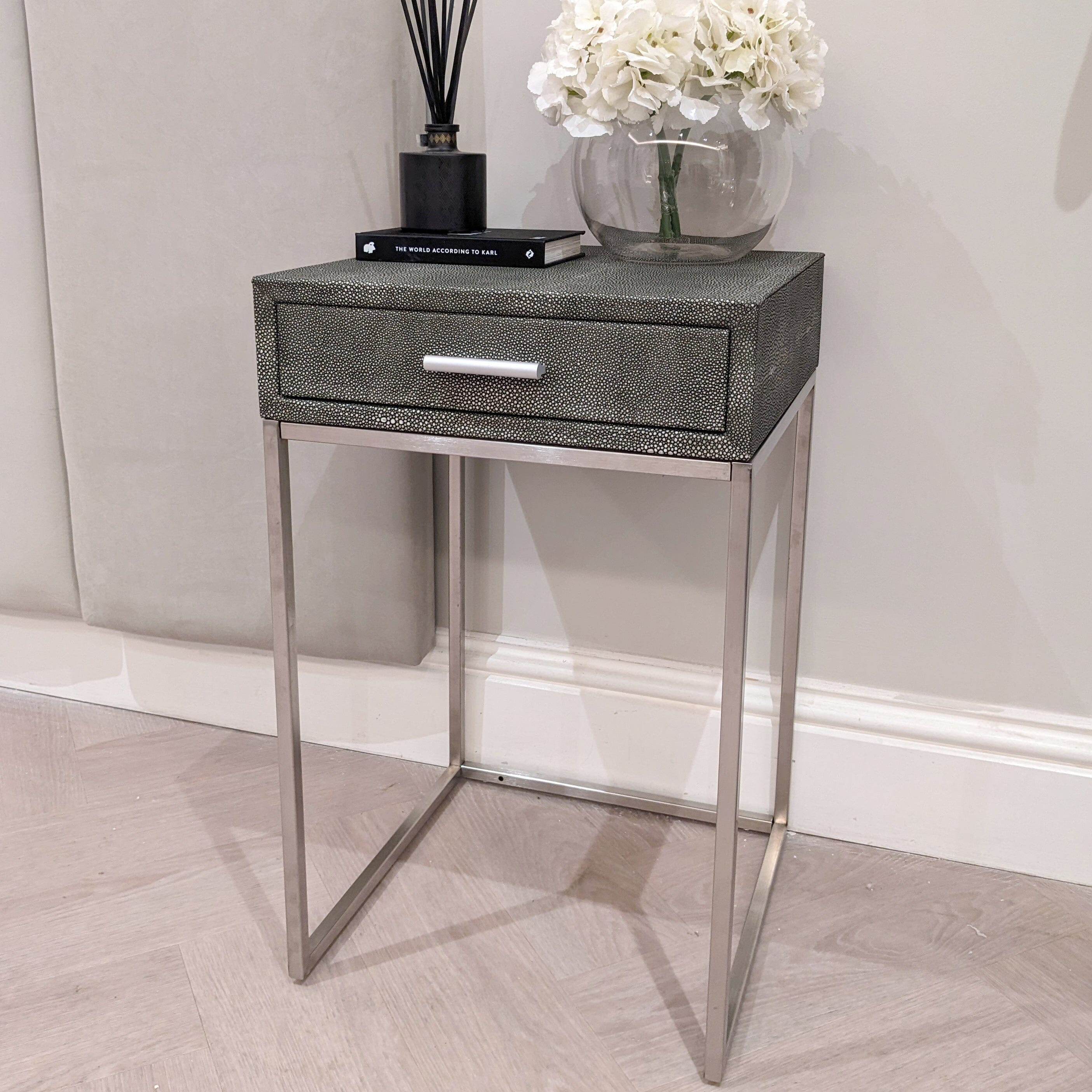Rosero Grey Faux Shagreen Bedside Table