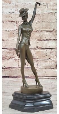 Bronzhaus Handmade Sculpture In Bronze W/ Highlight Black Marble Base Sculpture Figurine