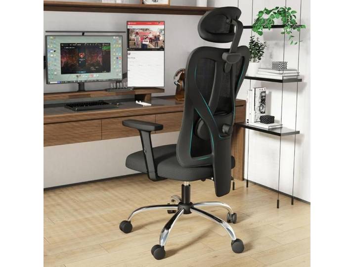 Chaise de bureau avec appui-tête réglable dossier en maille noire et soutien lombaire charge maximale : 150 kg noire XJING