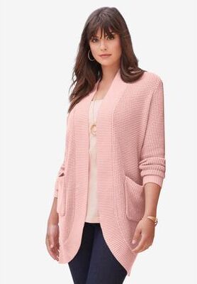 Plus Size Women's Waffle Cardigan by Roaman's in Soft Blush (Size 38/40)