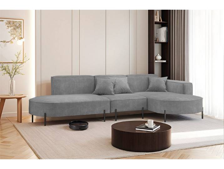 Fun Möbel Ecksofa Sofa VALENCIA mit Ottomane in Stoff Noel, Ottomane Links oder Rechts, für Saugroboter geeignet