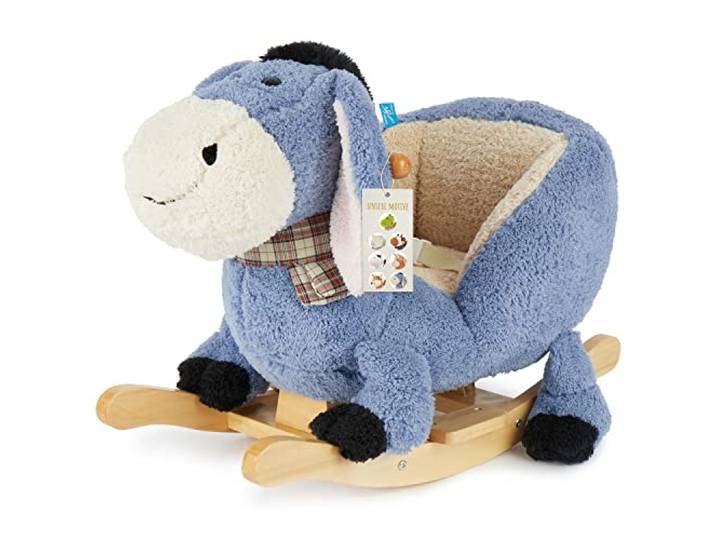 Bieco Plüsch Schaukeltier Esel Kinder Schaukelstuhl mit Sicherheitsgurt Baby Schaukel Schaukel Kleinkind Schaukeltier Baby Zimmer Schaukelwippe ab 9 Monate Schaukelpferd Holz