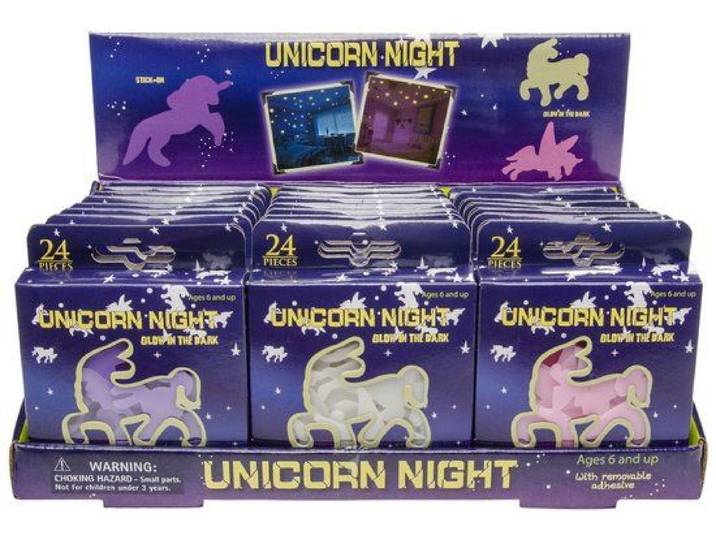 Glow in the dark Unicorn - 9x9x2cm - Assorti
