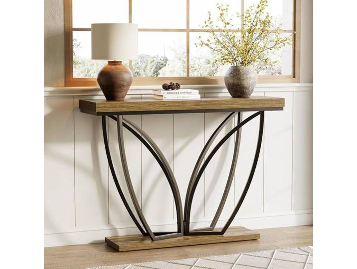 Finmind Table Console 105 cm Industriel Table d'Entrée Table d'appoint et Longue pour Entrée Salon Marron Rustique