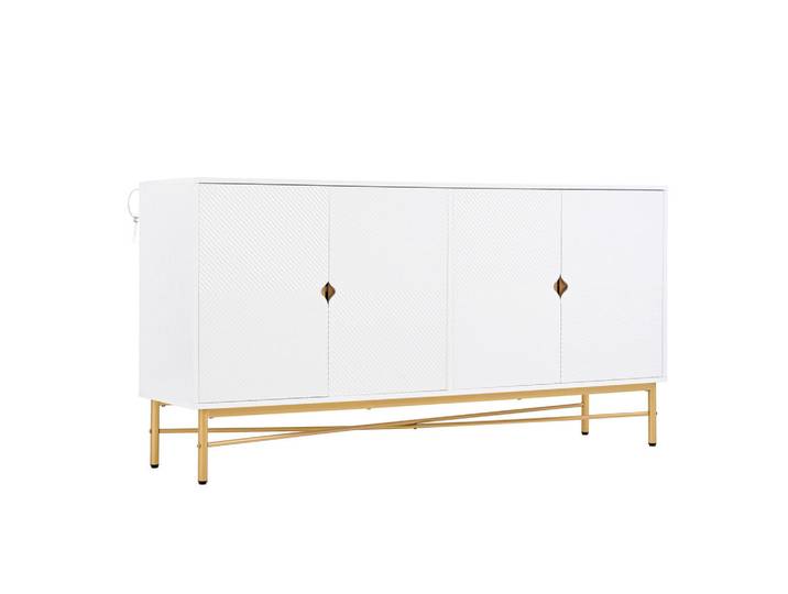 ComfortXL Sideboard De-37950 mit 4 Türen und Goldakzenten Weiß, 160x82x40 cm, Kleinmöbel, Kommoden, Sideboards