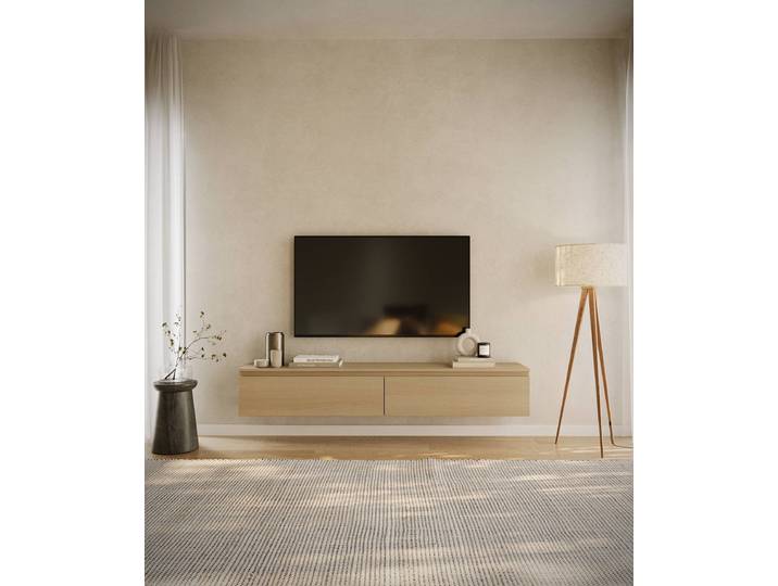 Meuble TV suspendu Bemmi Panneau de particules revêtu Marron/Imation chêne Lindberg 175cm