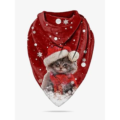 Damenschal mit Weihnachtskatzen-Print, kuscheliger roter Dreiecks-Halswickel mit Weihnachtsmütze-Kätzchen-Design, weicher Winterschal für Feiertagspartys und Geschenke